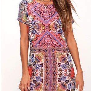 LULUS SANGRIA CORAL PINK TILE PRINT SHIFT DRESS